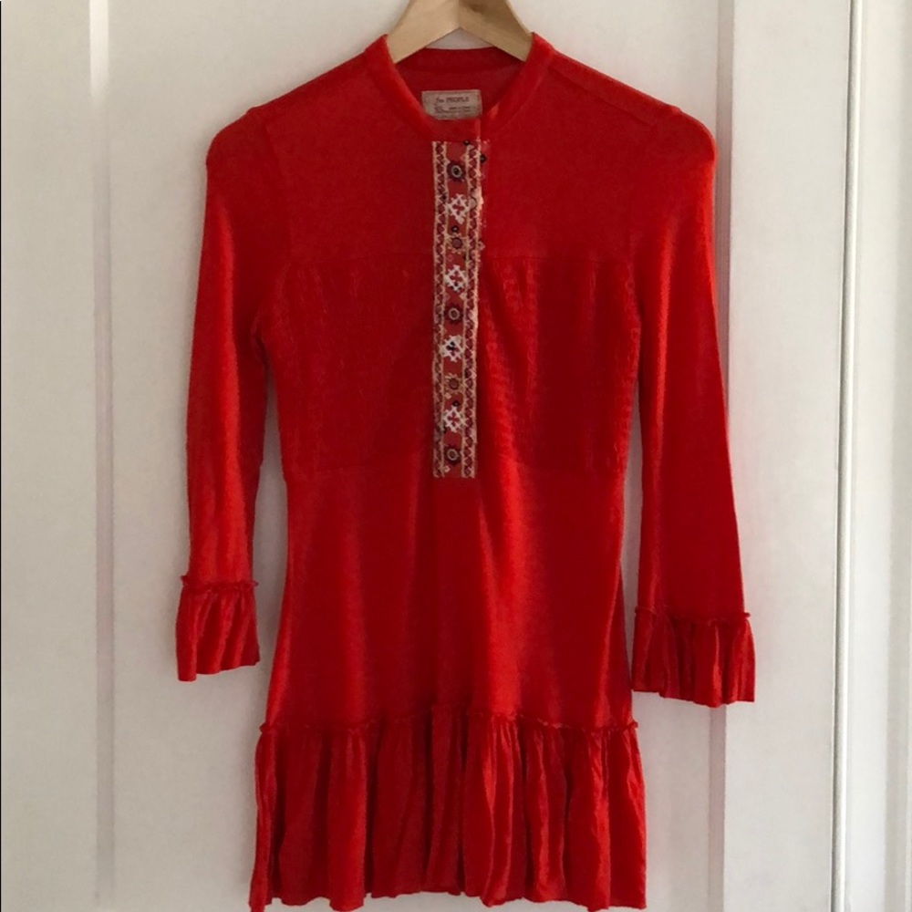 Free People Red Smocked Tunic